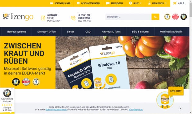 Lizengo is still promoting the Edeka agreement on its website. (Screenshot: t3n.de)