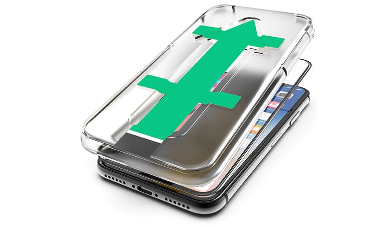 Ein mit 3D-Glas geschütztes iPhone auf weißem Hintergrund
