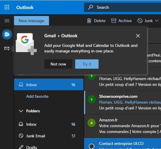 Über das „Gmail + Outlook“-Pop-up in Outlook könnt ihr euer Google-Konto integrieren. (Screenshot: Florian B.)