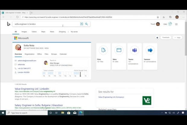 Microsoft Edge mit Intranetsuche. (Bild. Microsoft)