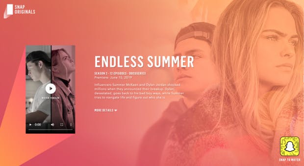 Endless Summer ist einer der Vertikal-Video-Serien von Snaps Originals. (Screenshot: t3n.de)