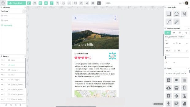 UX-Box: Screenshot des Editors. (Screenshot: uxbox.io)