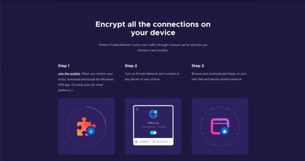 Screenshot von der Firefox-VPN-Website zu Full-Device-VPN.