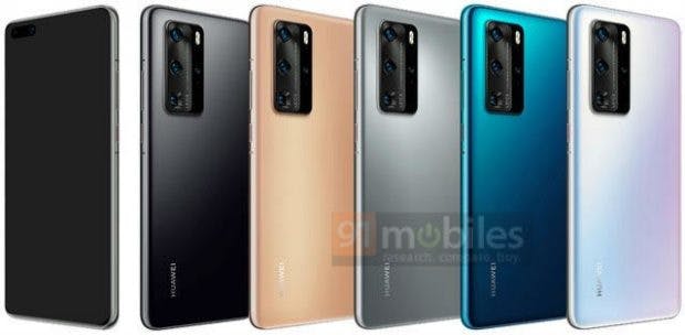 In diesen Farbvarianten könnte das Huawei P40 (Pro) erscheinen. (Bild: 91Mobiles)