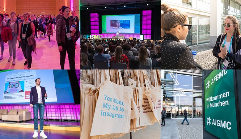 Eine Collage mit Speakern und dem Eingang der Konferenz