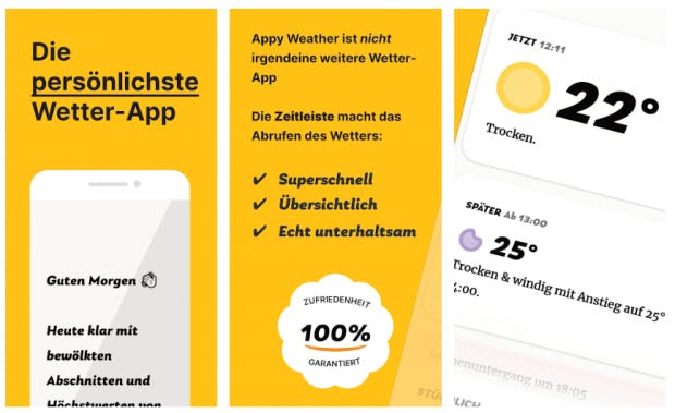 Appyweather will mit klarem Design und klaren Ansagen überzeugen. (Screenshot: t3n)