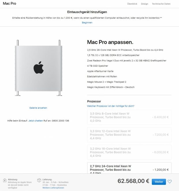 Mac Pro für 62.000 Euro. (Screenshot: t3n)