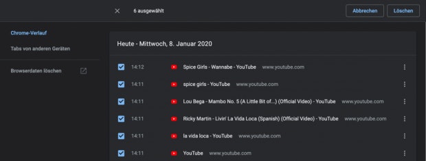 Browserverlauf in Google Chrome löschen.