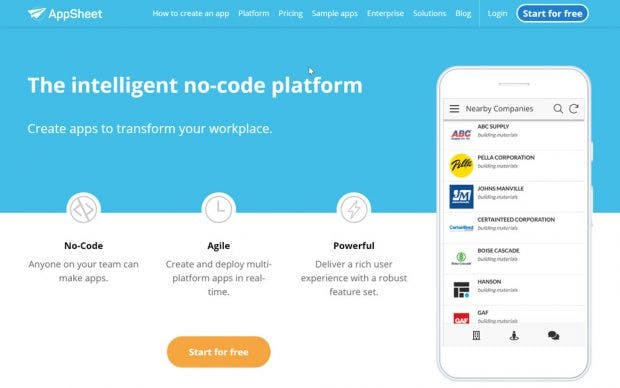 Appsheet is Google's new offering for low-code app development. (Screenshot: t3n)