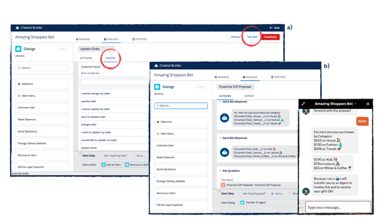 Ein Screenshot des Chatbot Builders von Salesforce