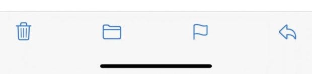 iOS 13.4 mit neuer Mail-App-Button-Anordnung. (Screenshot: Macrumors)