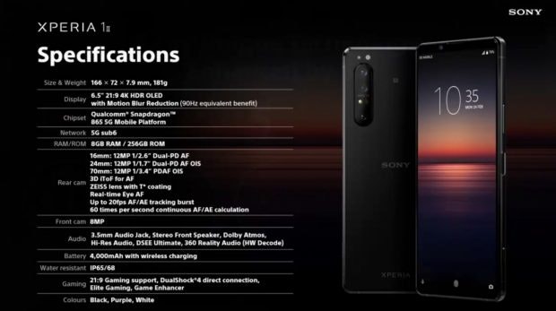 Spezifikationen des Sony Xperia 1 II. (Screenshot: t3n)