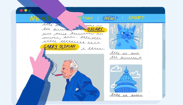 Eine Illustration, die beispielhaft Verlinkungen in einem Text auf einer Website zeigt