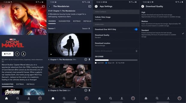 Disney Plus offline mode for downloading content. You will find further download options in the app settings. (Screenshot: t3n)