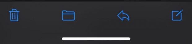 iOS 13.4 verbessert die Button-Anordnung der Mail-App. (Screenshot: 9to5Mac)