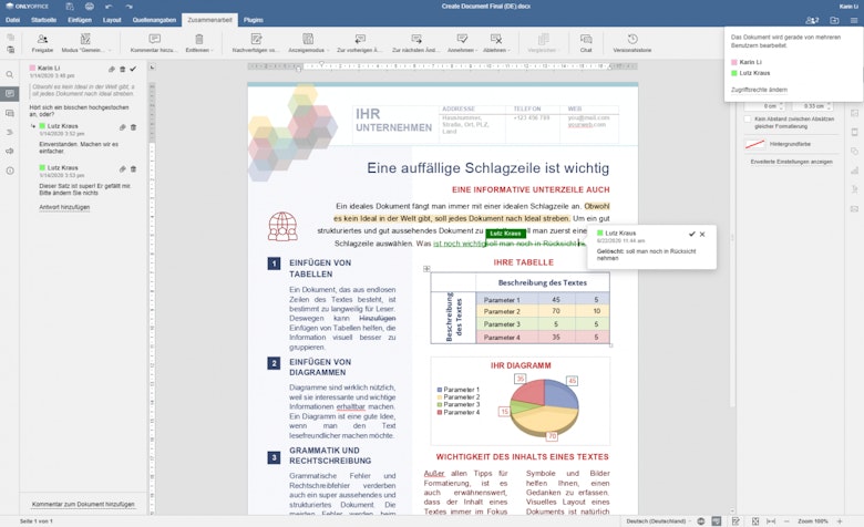Nutzeroberfläche von Onlyoffice