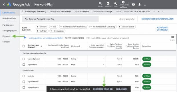 View Google Keyword Planner forecast